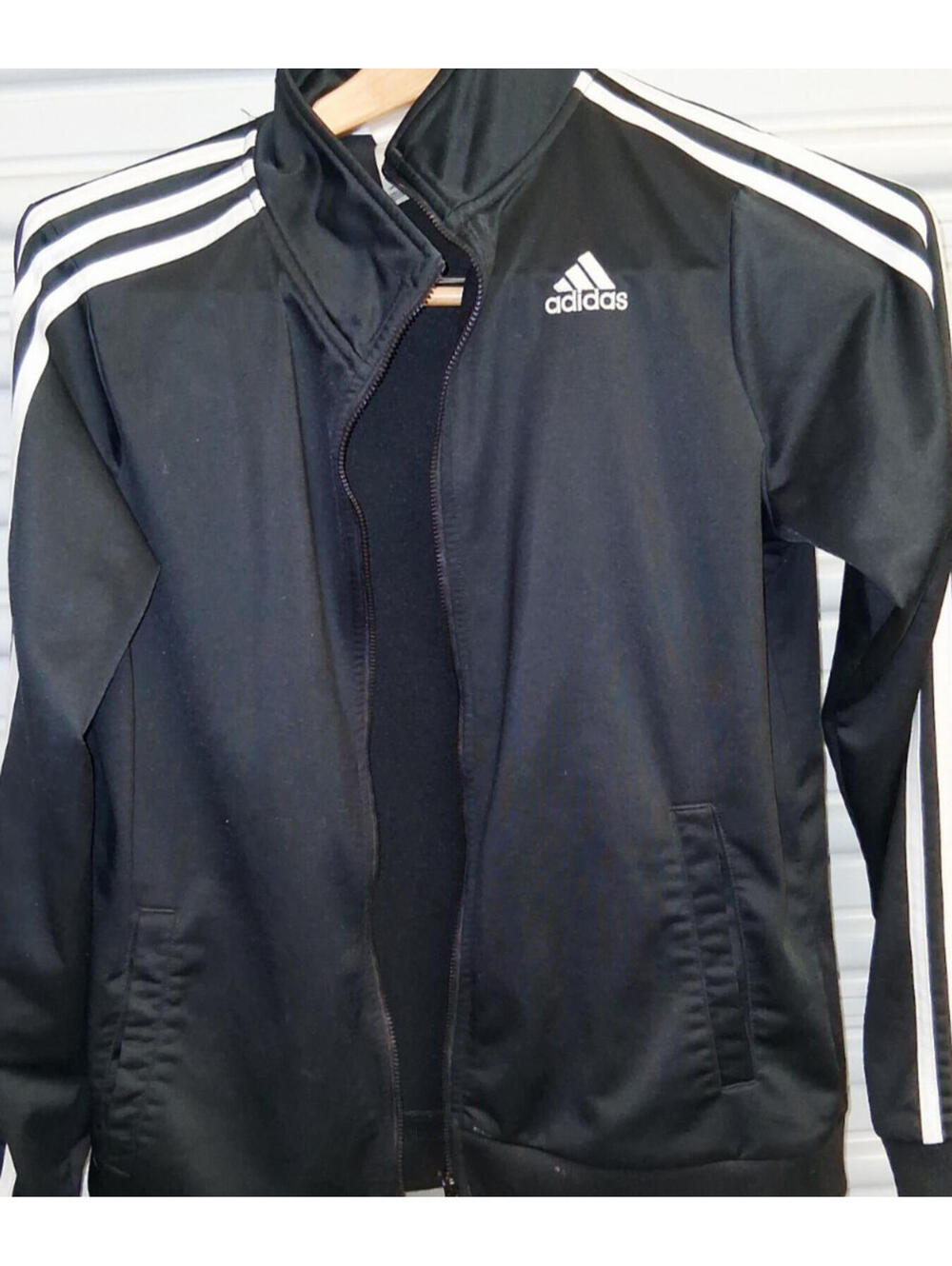 ADIDAS XL 18/20 ZIP ATHLETIC JACKET BLACK COAT WHITE TRENDY WINDBREAKER - Picture 6 of 6